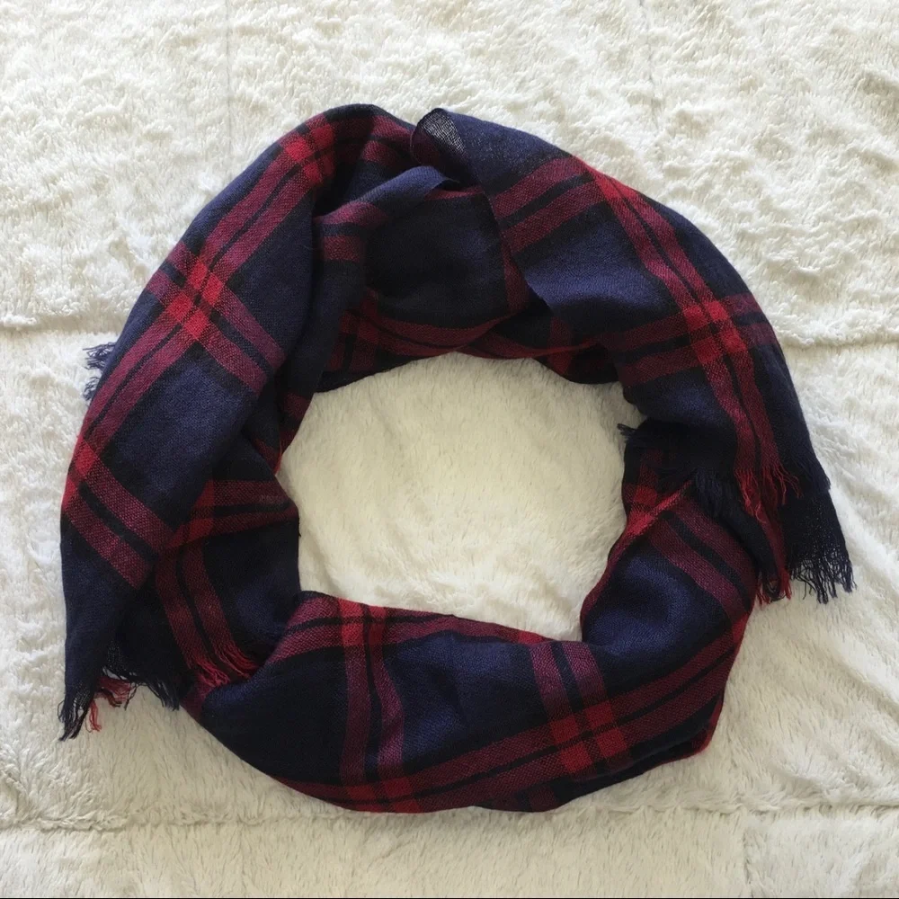 Lightweight Large Red & Blue Plaid Scarf